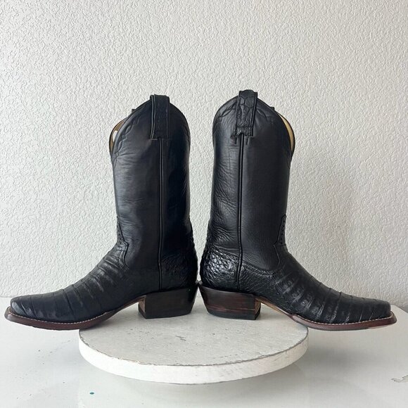 Rod Patrick Mens Cowboy Boots 10AA Black Caiman Leather Western Boots Blunt Toe - Picture 8 of 14